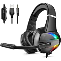 Los mejores  - Cascos PS4- Auriculares con Micrófono Flexible- 50mm Driver Estéreo Envolventes- Orejeras Cómodas Iluminación RGB para…